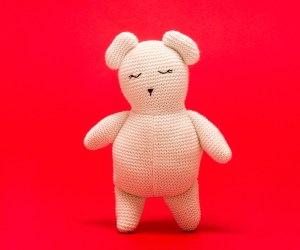 white teddy on red